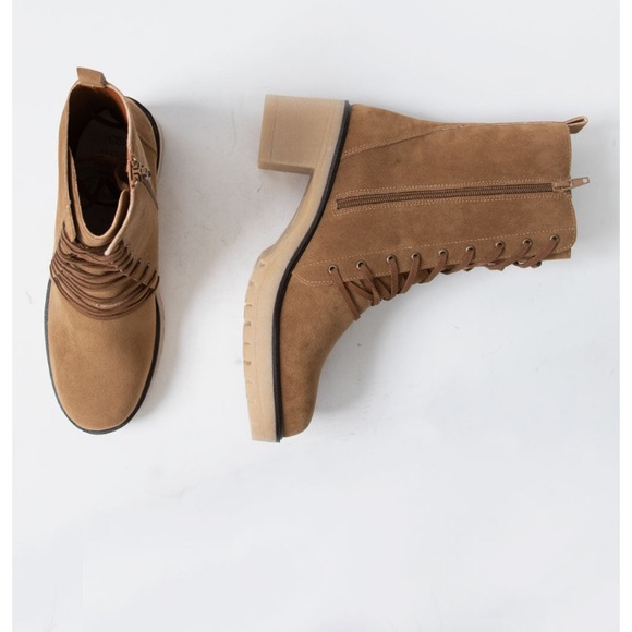 Oasis Society Jamie Vegan Suede Tan Lace Up Hiking Boots - Picture 2 of 9